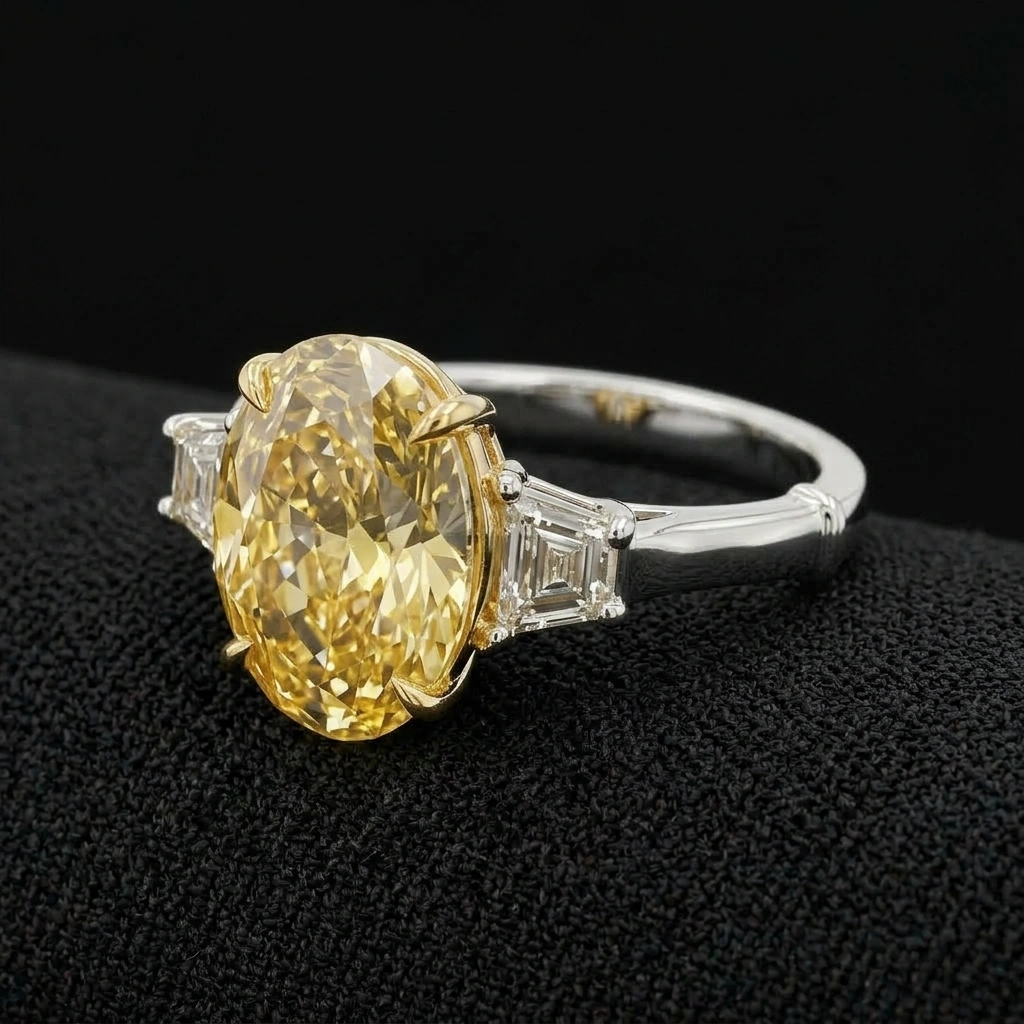 Fancy Yellow Oval Diamond Ring in 14K White & Yellow Gold view 4