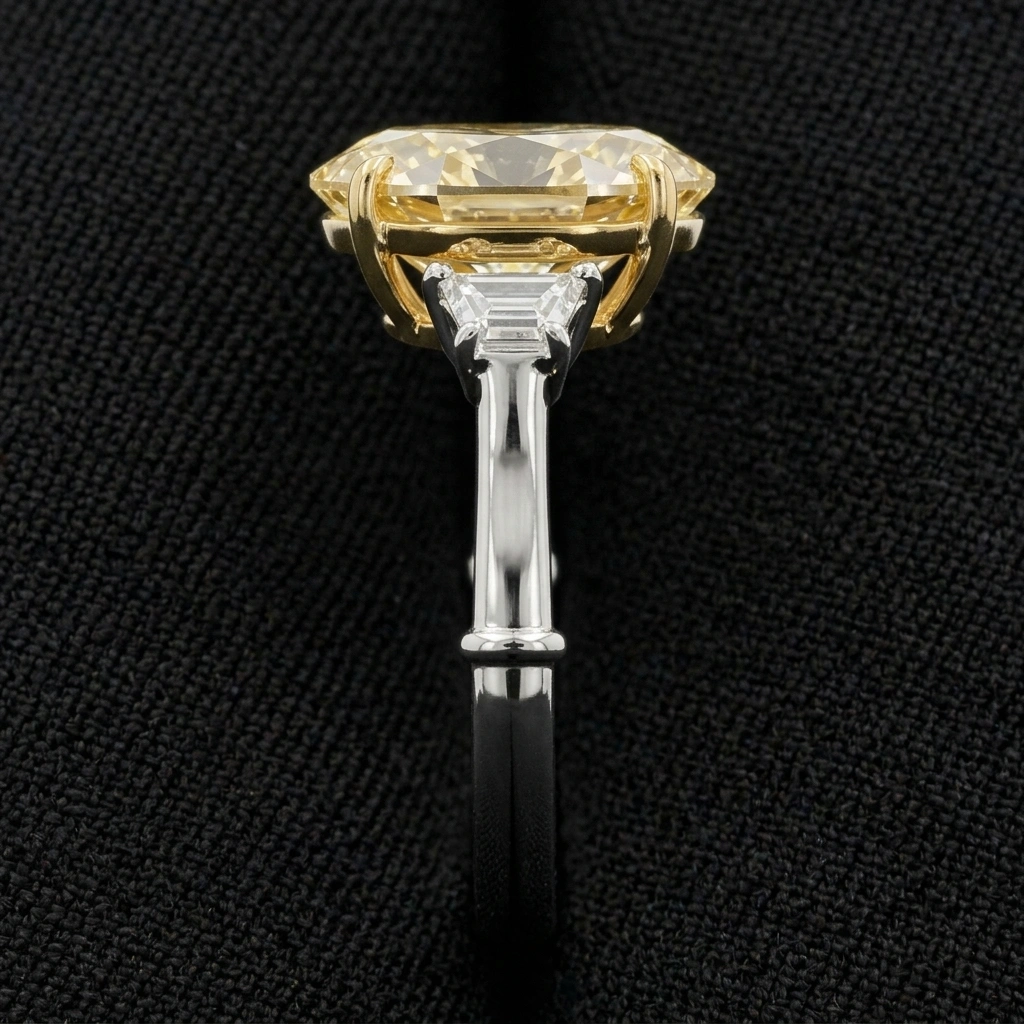 Fancy Yellow Oval Diamond Ring in 14K White & Yellow Gold view 5