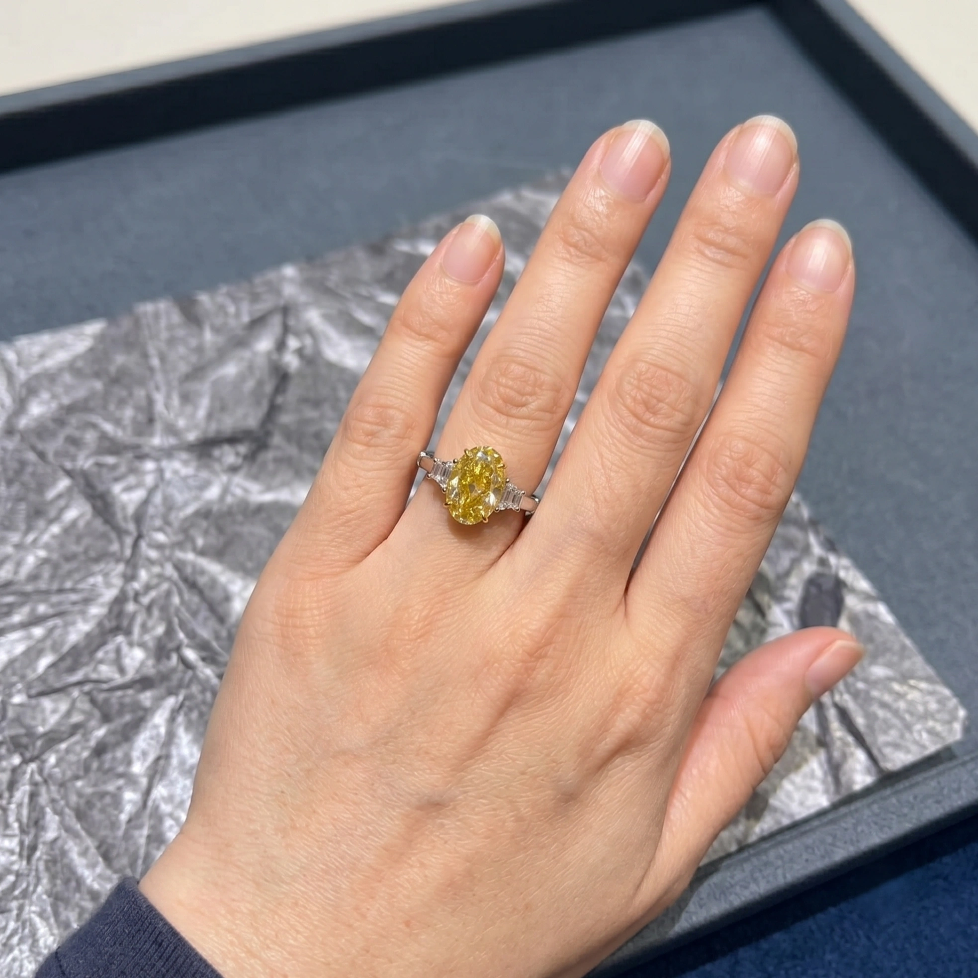 Fancy Yellow Oval Diamond Ring in 14K White & Yellow Gold view 6