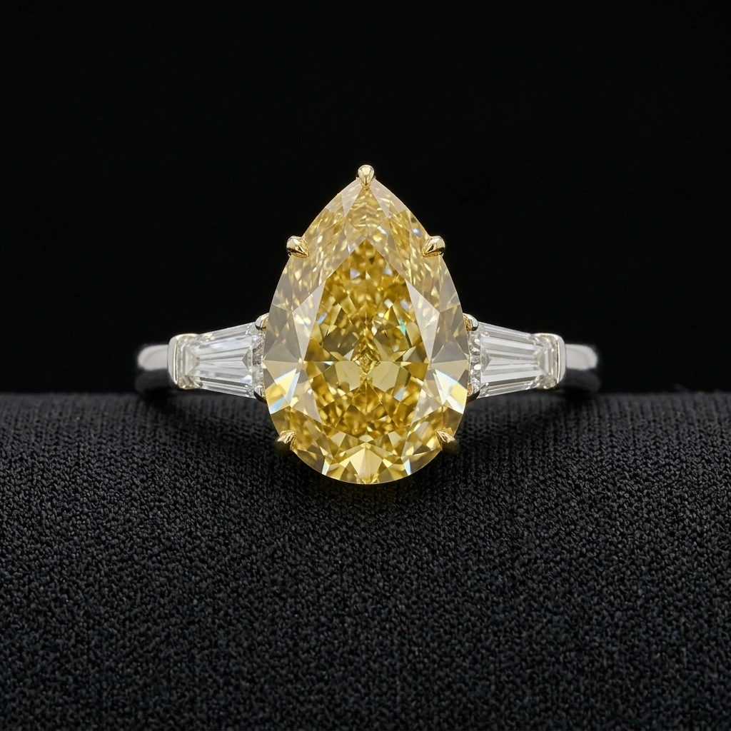 Fancy Yellow Pear Diamond Ring in 14K White & Yellow Gold