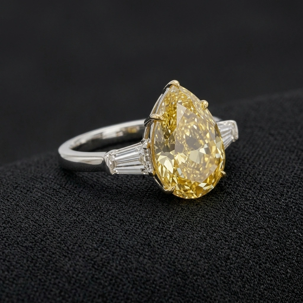 Fancy Yellow Pear Diamond Ring in 14K White & Yellow Gold view 3