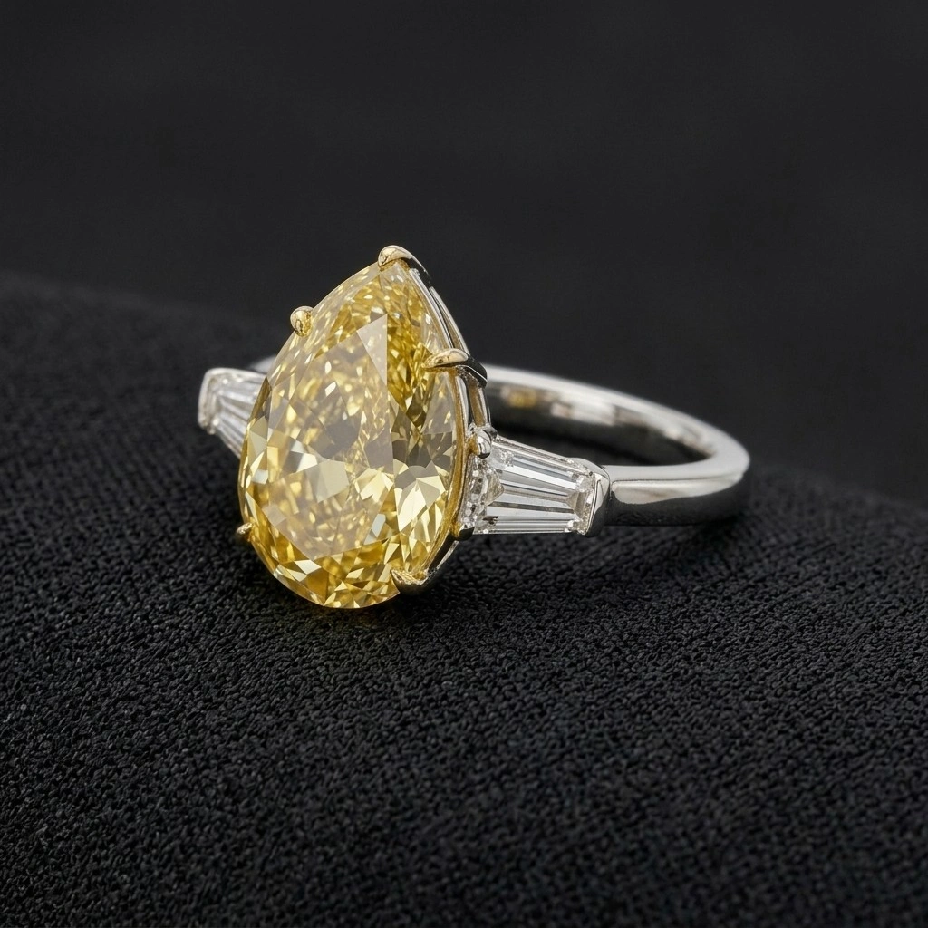 Fancy Yellow Pear Diamond Ring in 14K White & Yellow Gold view 4