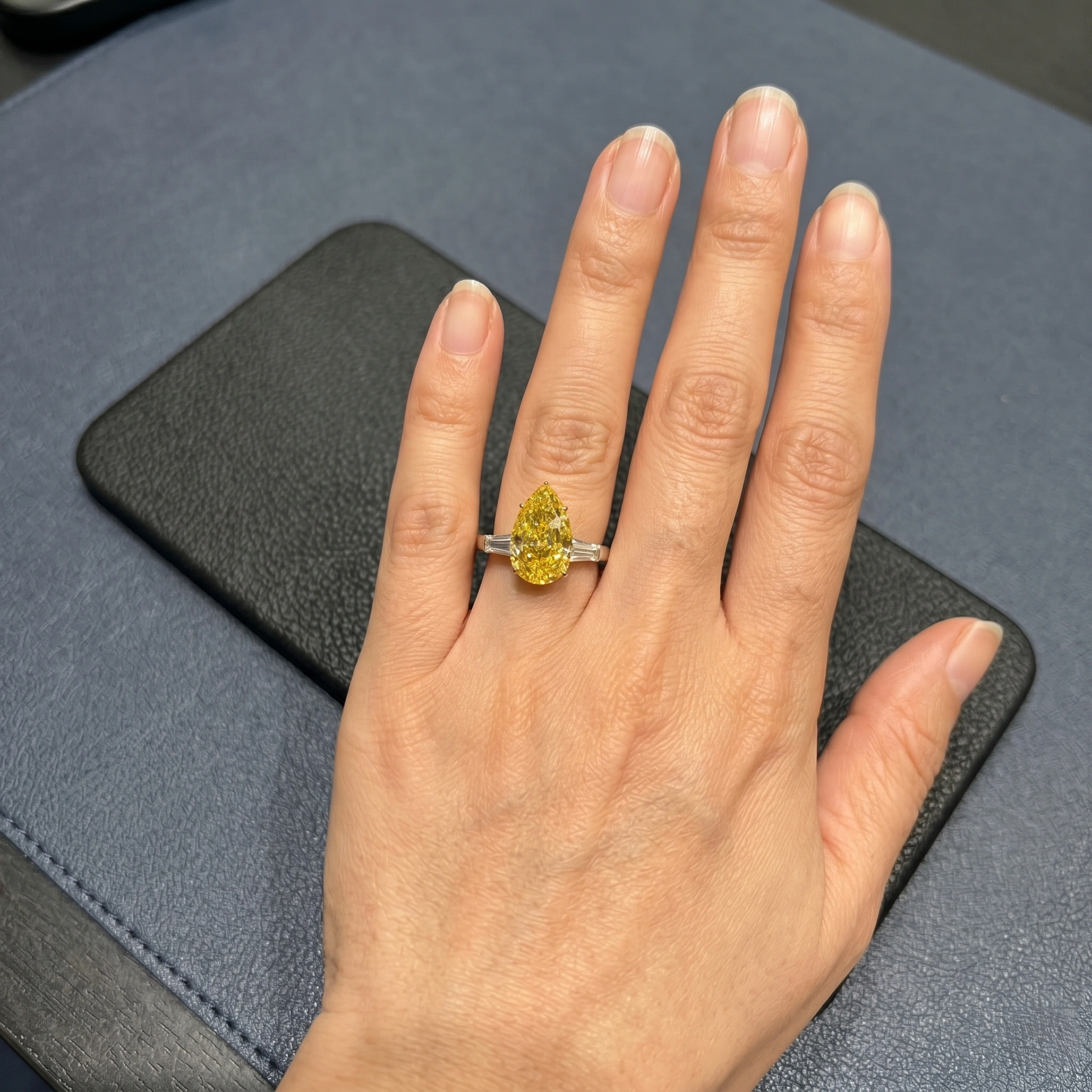 Fancy Yellow Pear Diamond Ring in 14K White & Yellow Gold view 6
