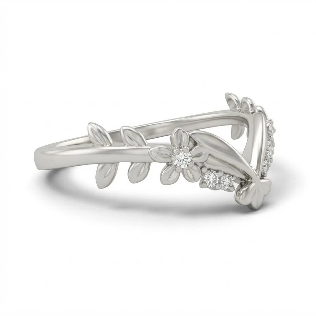 Floral Chevron Lab Grown Diamond Band in White Gold view 5