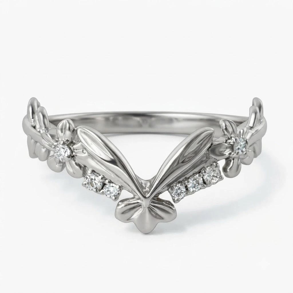 Floral Chevron Lab Grown Diamond Band in White Gold view 6