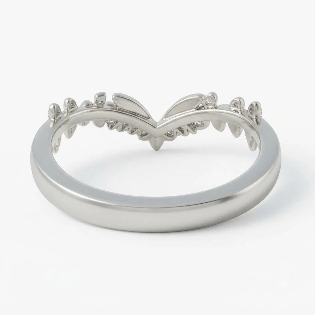 Floral Chevron Lab Grown Diamond Band in White Gold view 7