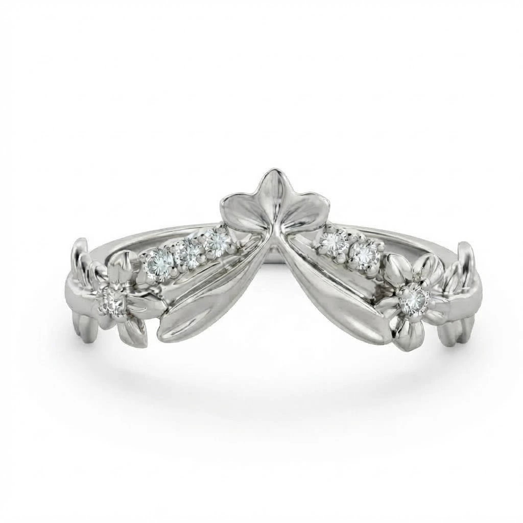 Floral Chevron Lab Grown Diamond Band in White Gold view 3