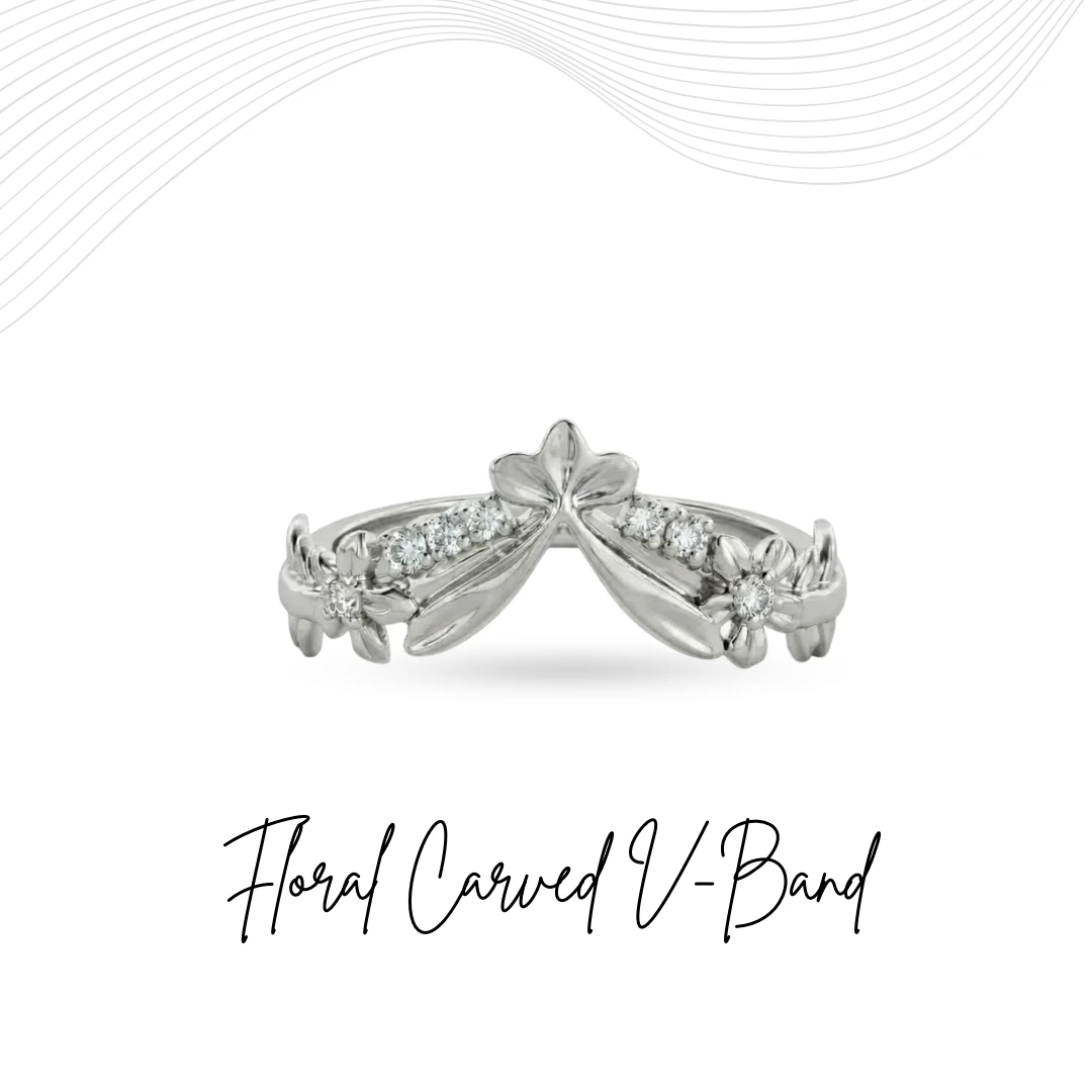 Floral Chevron Lab Grown Diamond Band in White Gold