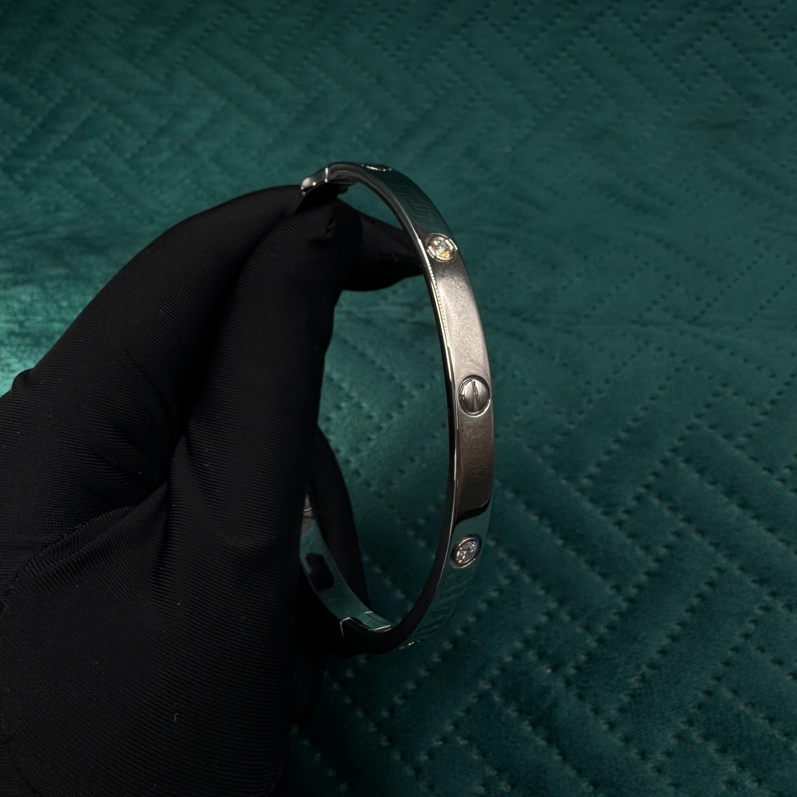Handcrafted PT950 Platinum Diamond Bangle Bracelet view 4