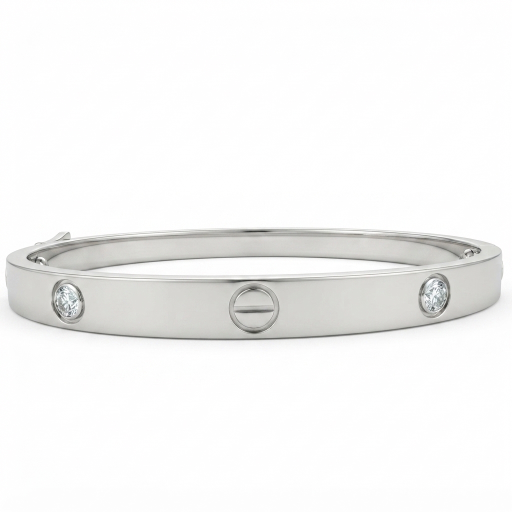 Handcrafted PT950 Platinum Diamond Bangle Bracelet view 3