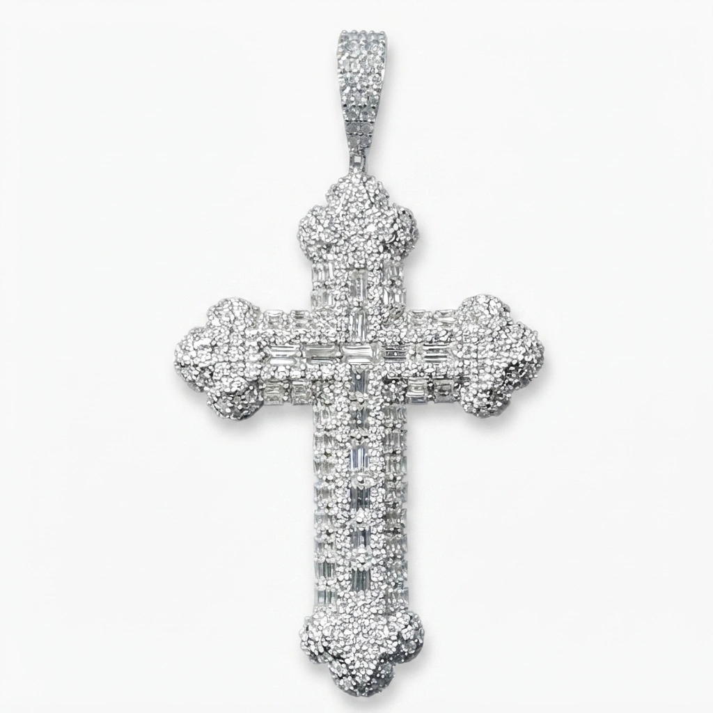 Handcrafted PT950 Platinum Diamond Cross Pendant view 3