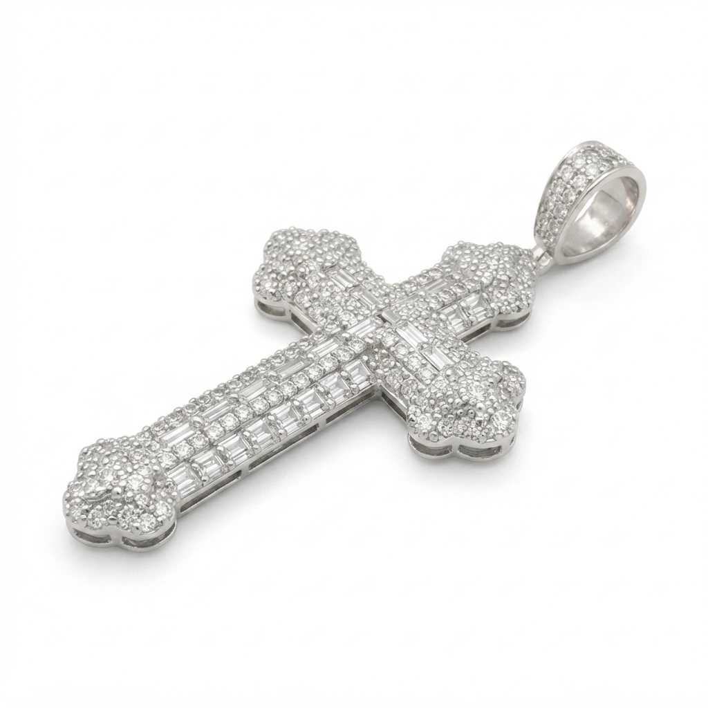 Handcrafted PT950 Platinum Diamond Cross Pendant view 4