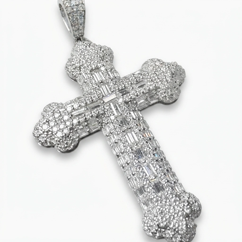 Handcrafted PT950 Platinum Diamond Cross Pendant view 5