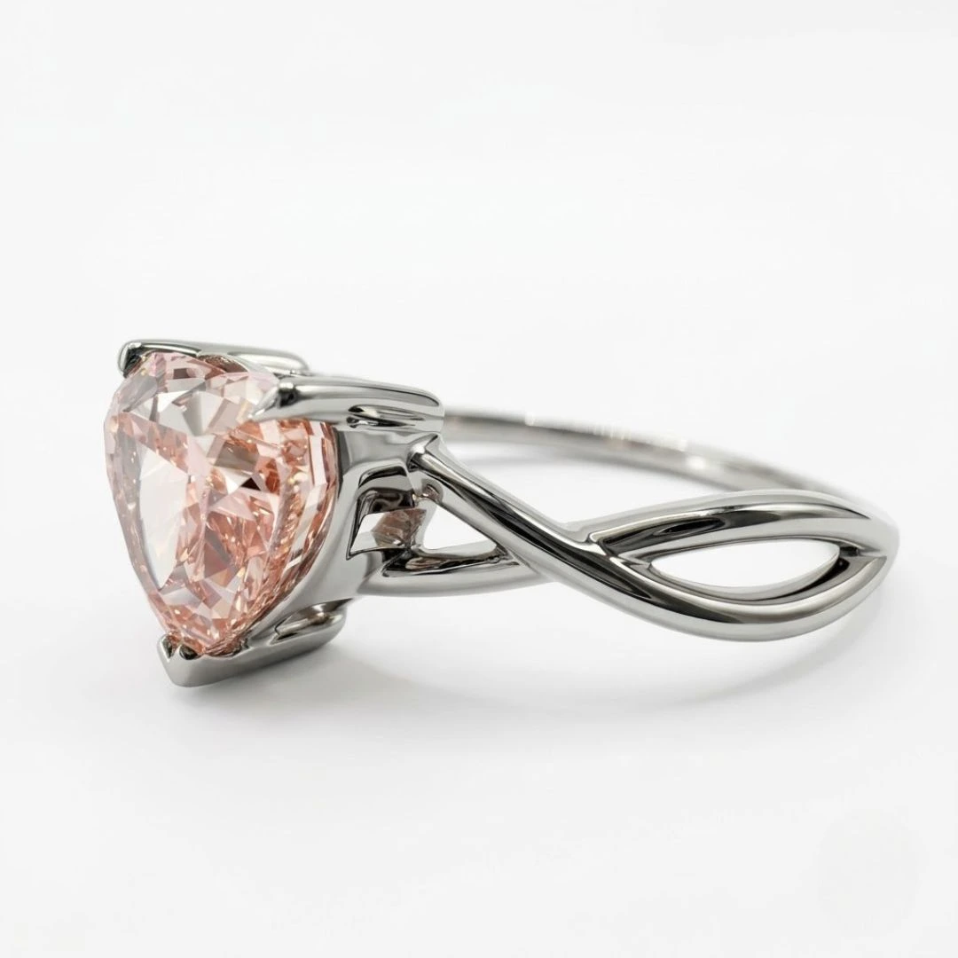 Heart Pink Lab Grown Diamond Criss Cross Solitaire Ring | PT950 Platinum | IGI Certified view 5