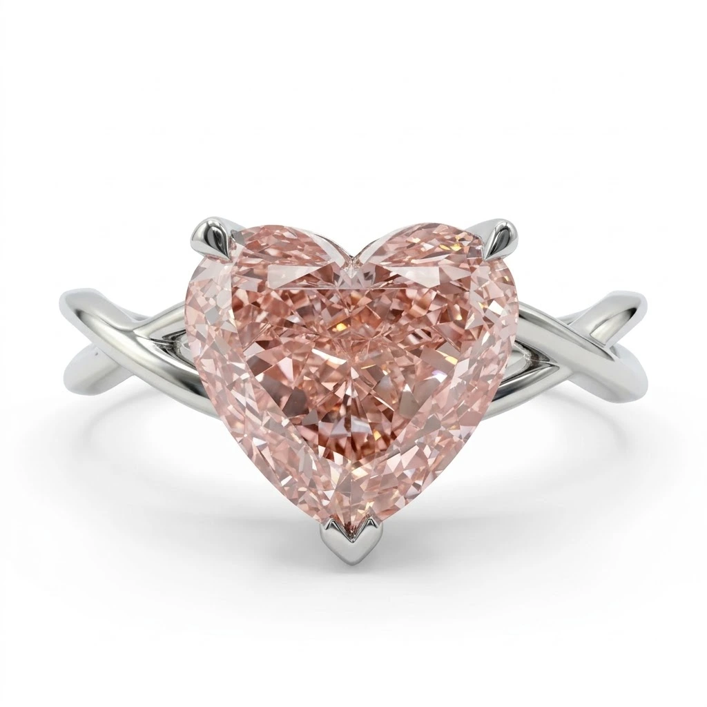 Heart Pink Lab Grown Diamond Criss Cross Solitaire Ring | White Gold | IGI Certified