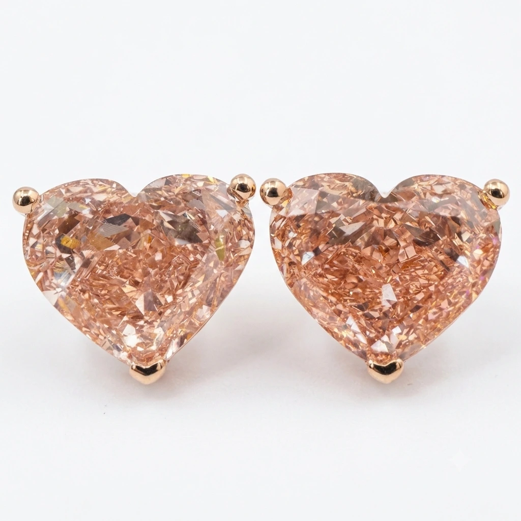 Heart Shape Lab Grown Diamond Earrings in Rose Gold view 4