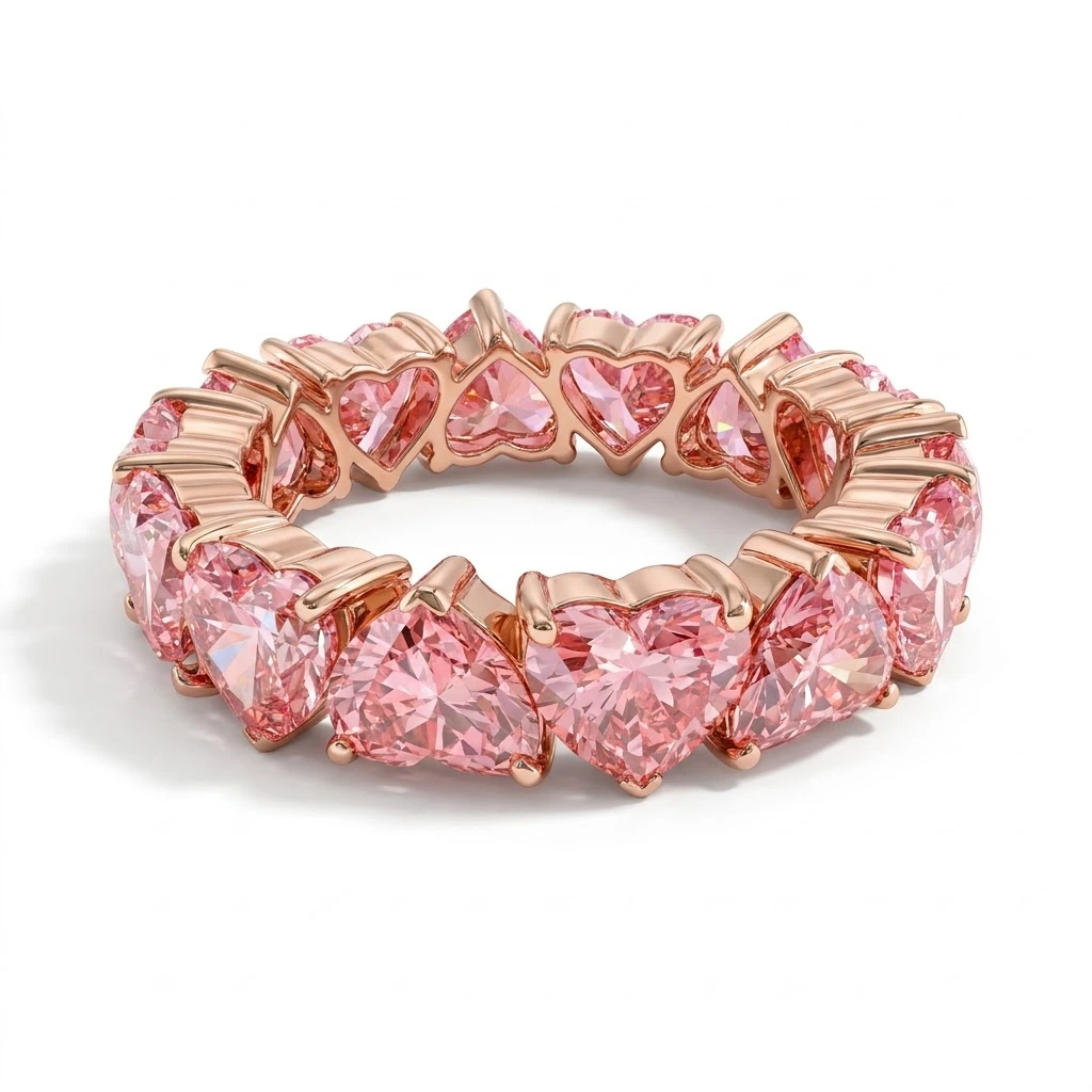 Heart Shape Pink Lab Grown Diamond Eternity Band Ring | Rose Gold | IGI Certified