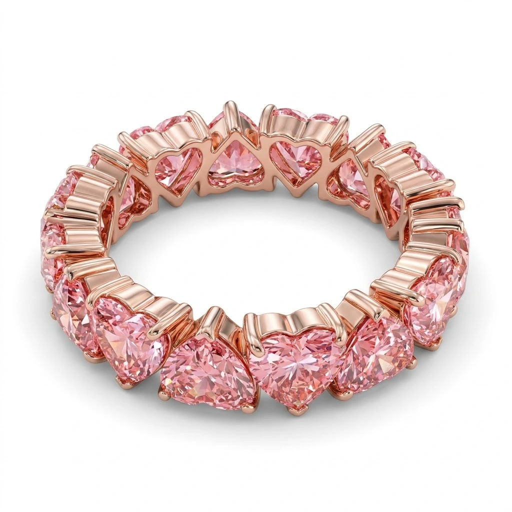 Heart Shape Pink Lab Grown Diamond Eternity Band Ring | Rose Gold | IGI Certified view 4