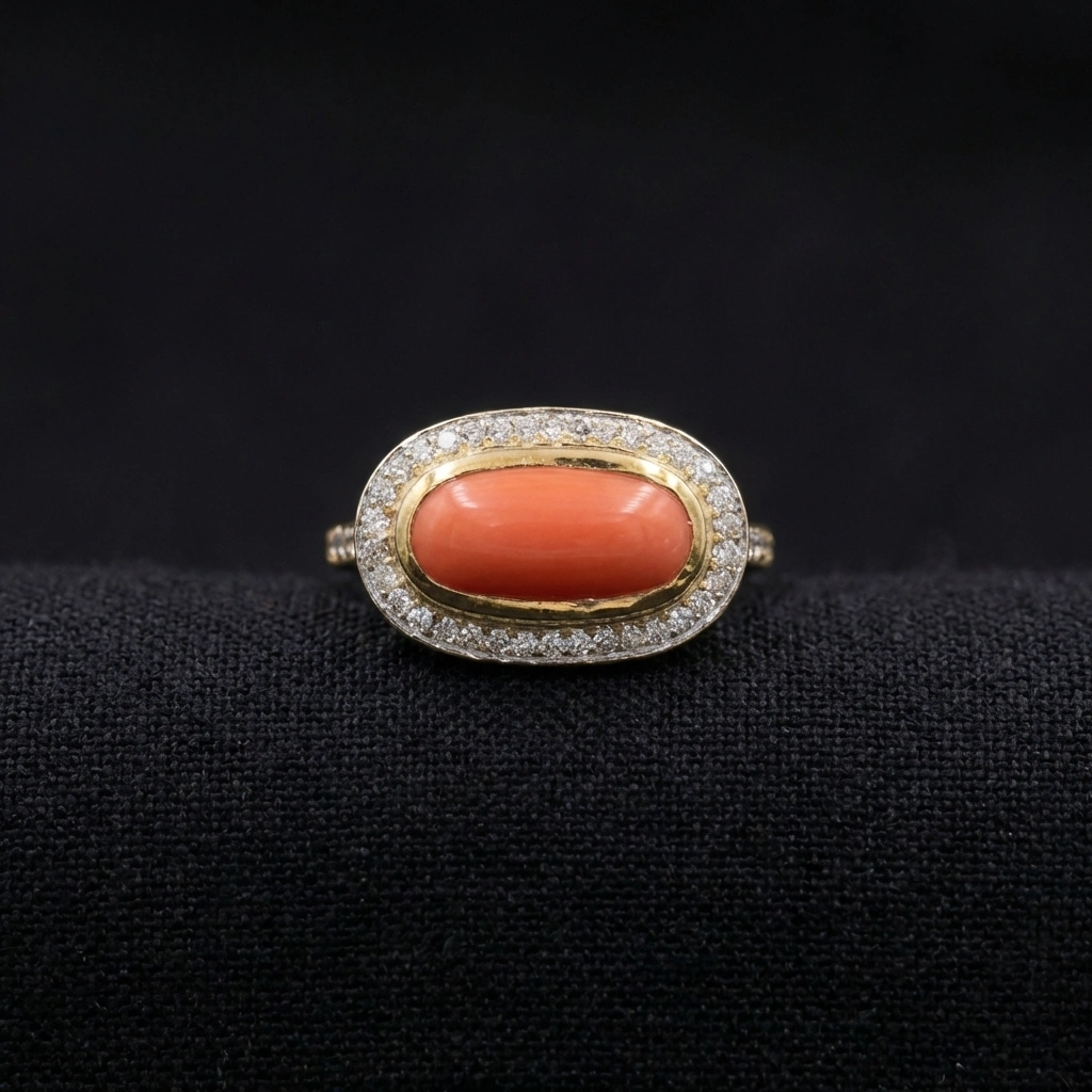 Horizontal Coral Cut Natural Diamond Ring in 14K Yellow Gold with Round Halo Natural Diamonds