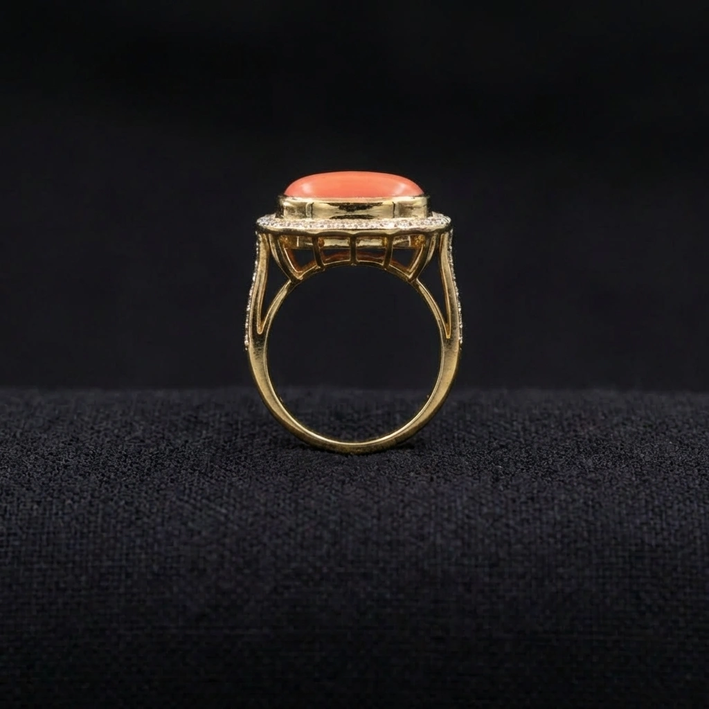 Horizontal Coral Cut Natural Diamond Ring in 14K Yellow Gold with Round Halo Natural Diamonds view 3