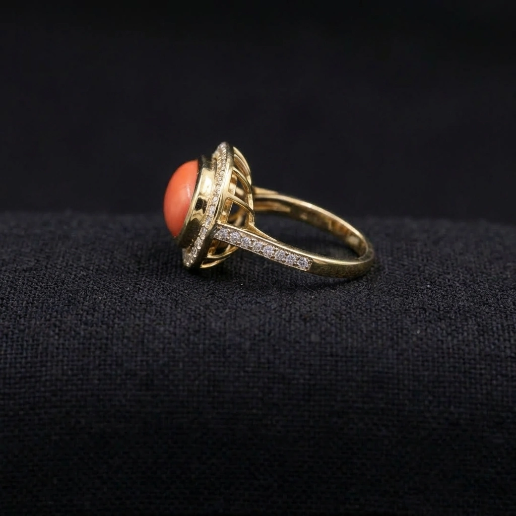 Horizontal Coral Cut Natural Diamond Ring in 14K Yellow Gold with Round Halo Natural Diamonds view 4
