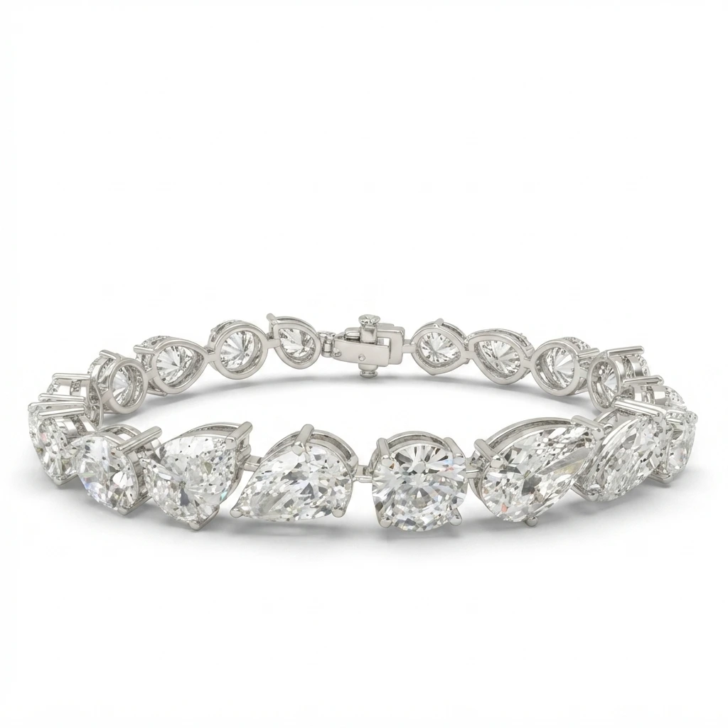 IGI Certified Pear & Round Lab Grown Diamond Tennis Bracelet view 3