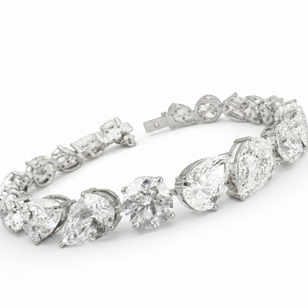 IGI Certified Pear & Round Lab Grown Diamond Tennis Bracelet view 5