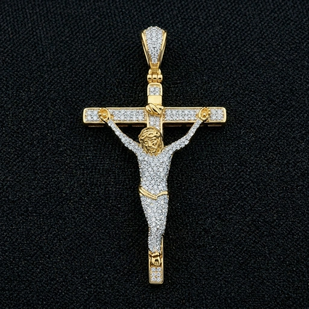 Jesus Cross Pendant with Lab Grown Diamonds in 18K Yellow Gold