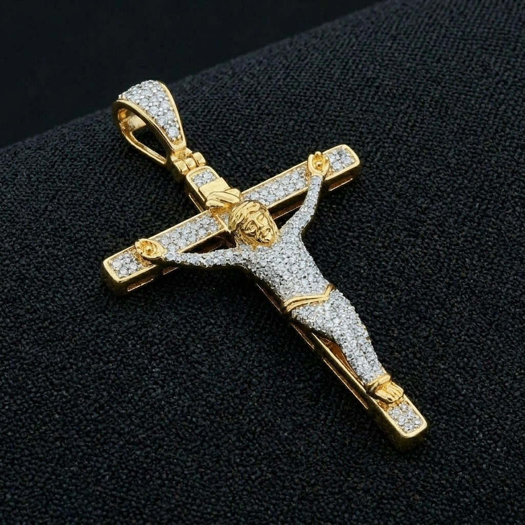 Jesus Cross Pendant with Lab Grown Diamonds in 18K Yellow Gold view 4