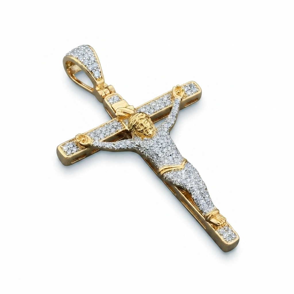 Jesus Cross Pendant with Lab Grown Diamonds in 18K Yellow Gold view 3