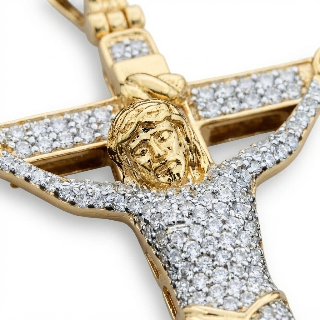 Jesus Cross Pendant with Lab Grown Diamonds in 18K Yellow Gold view 4