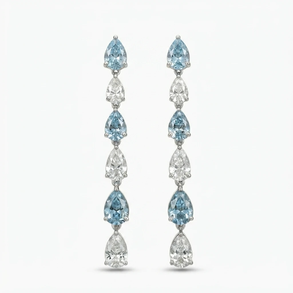 Lab Grown Blue & White Diamond Drop Earrings view 3