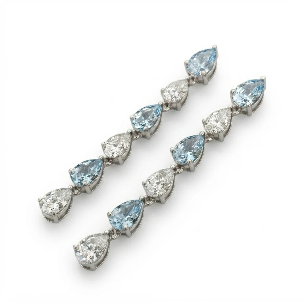 Lab Grown Blue & White Diamond Drop Earrings view 5
