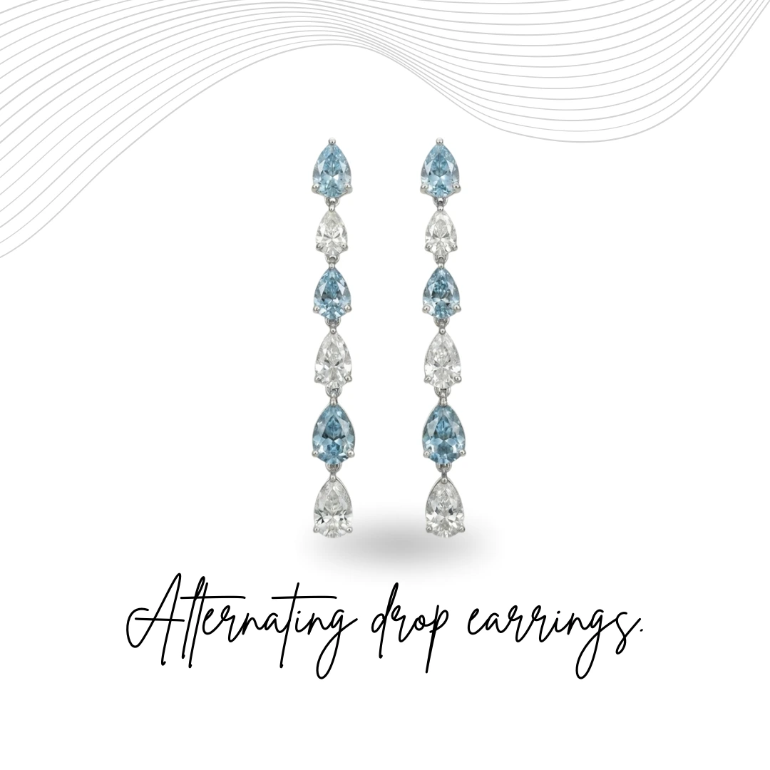 Lab Grown Blue & White Diamond Drop Earrings