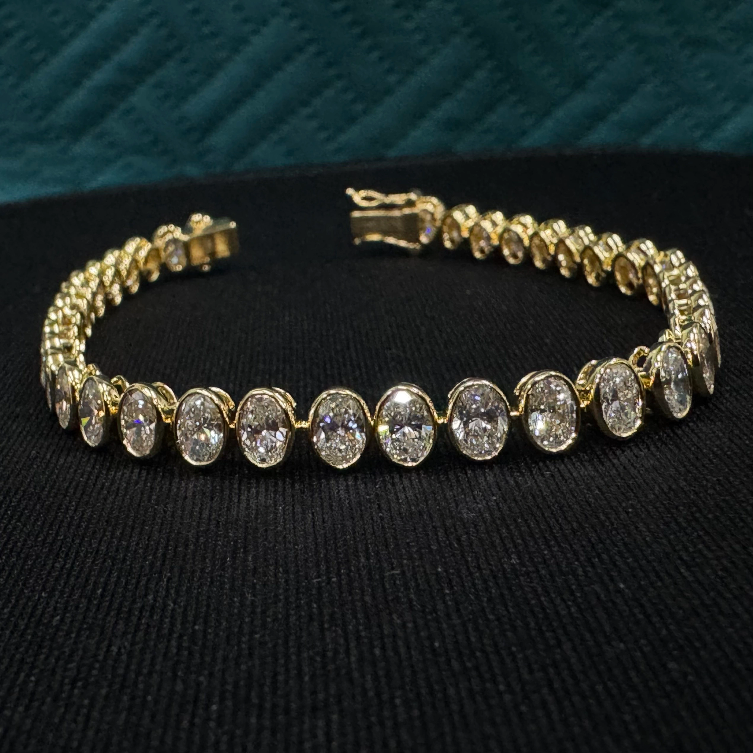 Luxury 10.04 CT Oval Diamond Tennis Bracelet in 14K Yellow Gold for Women view 3