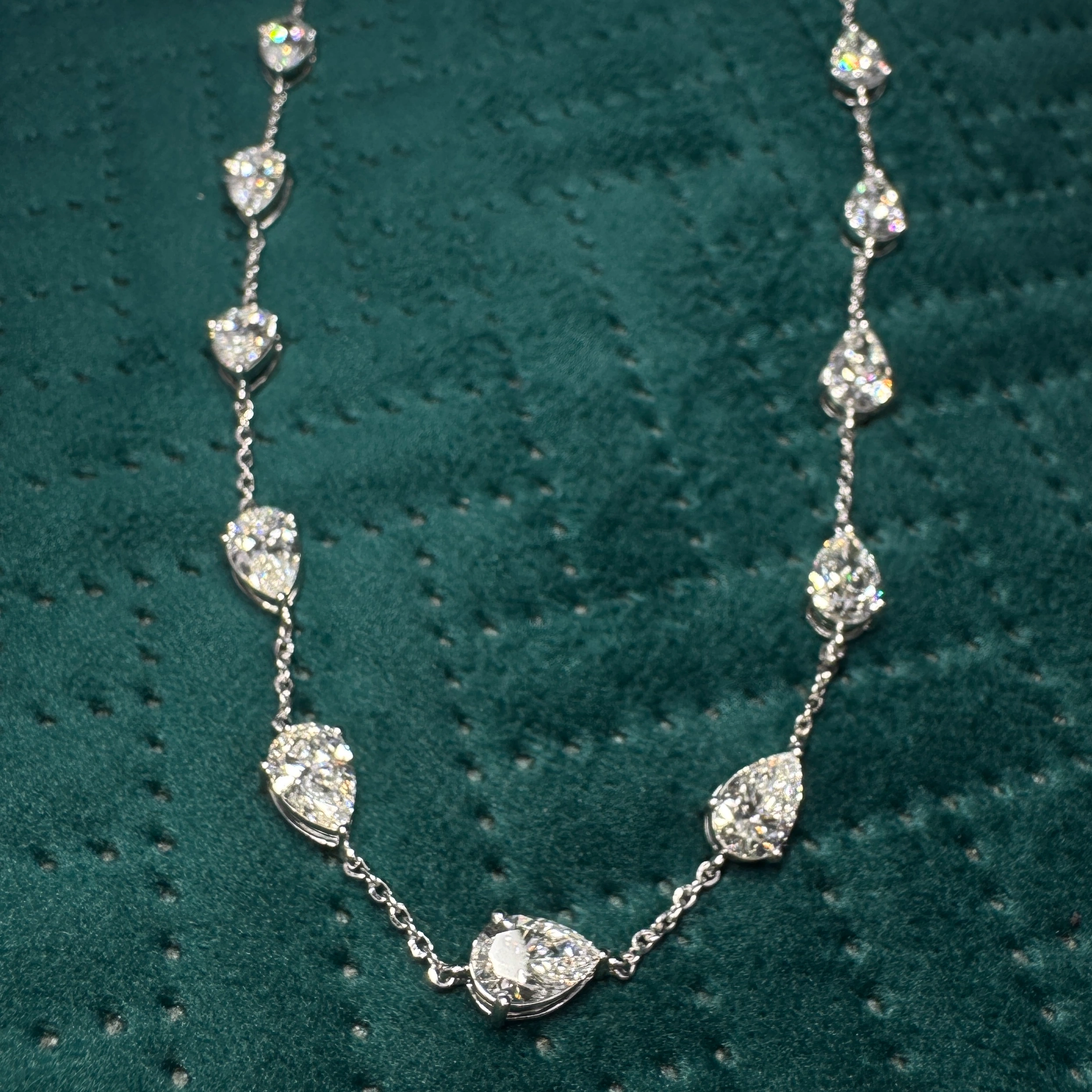 Luxury 14.00 CT Pear Diamond Tennis Necklace in 14K White Gold for Women