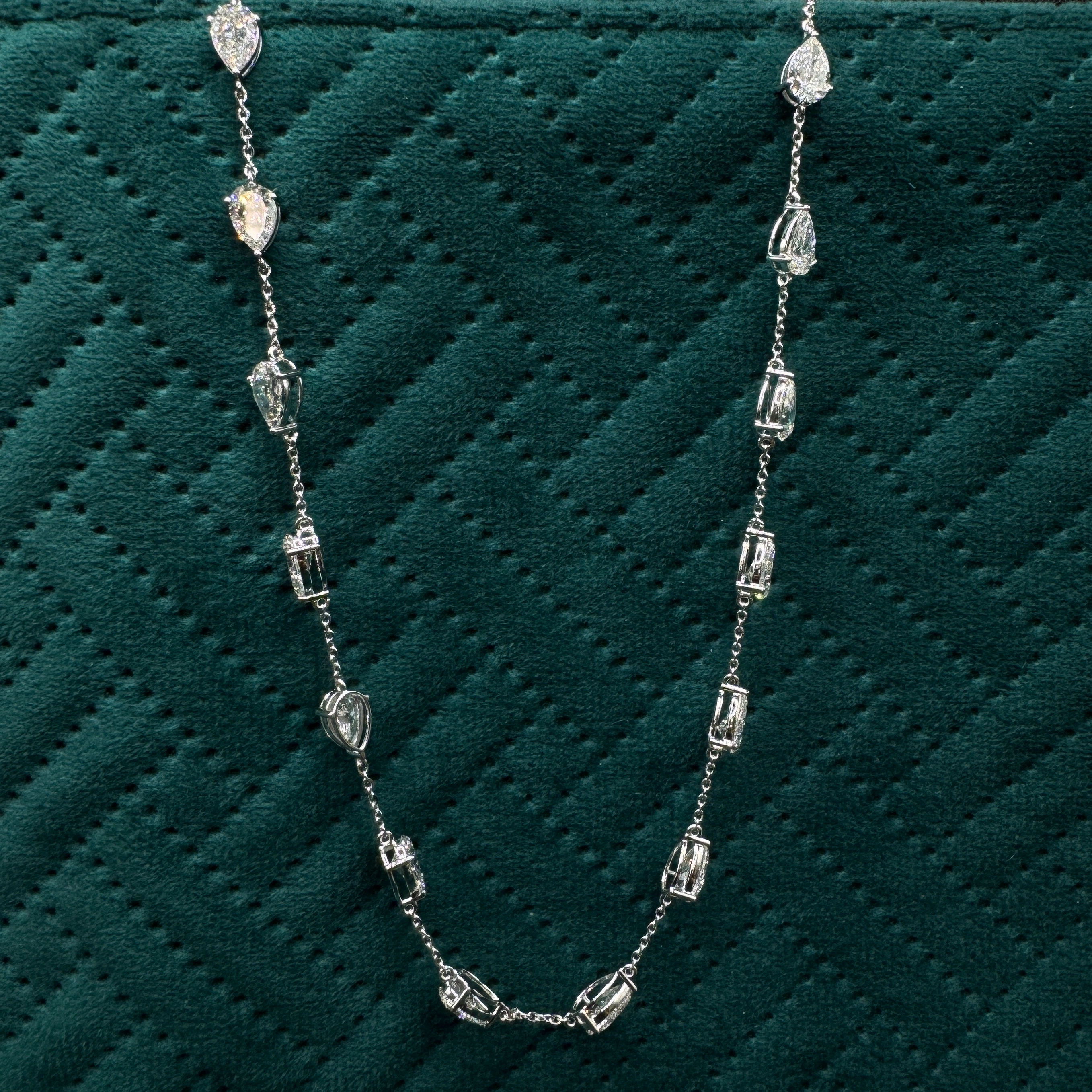 Luxury 14.00 CT Pear Diamond Tennis Necklace in 14K White Gold for Women view 3