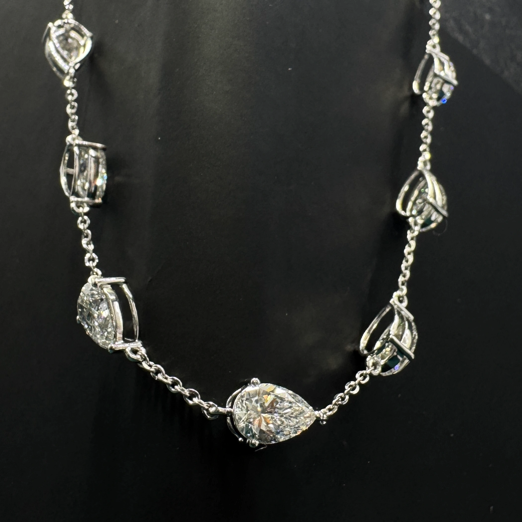 Luxury 14.00 CT Pear Diamond Tennis Necklace in 14K White Gold for Women view 4