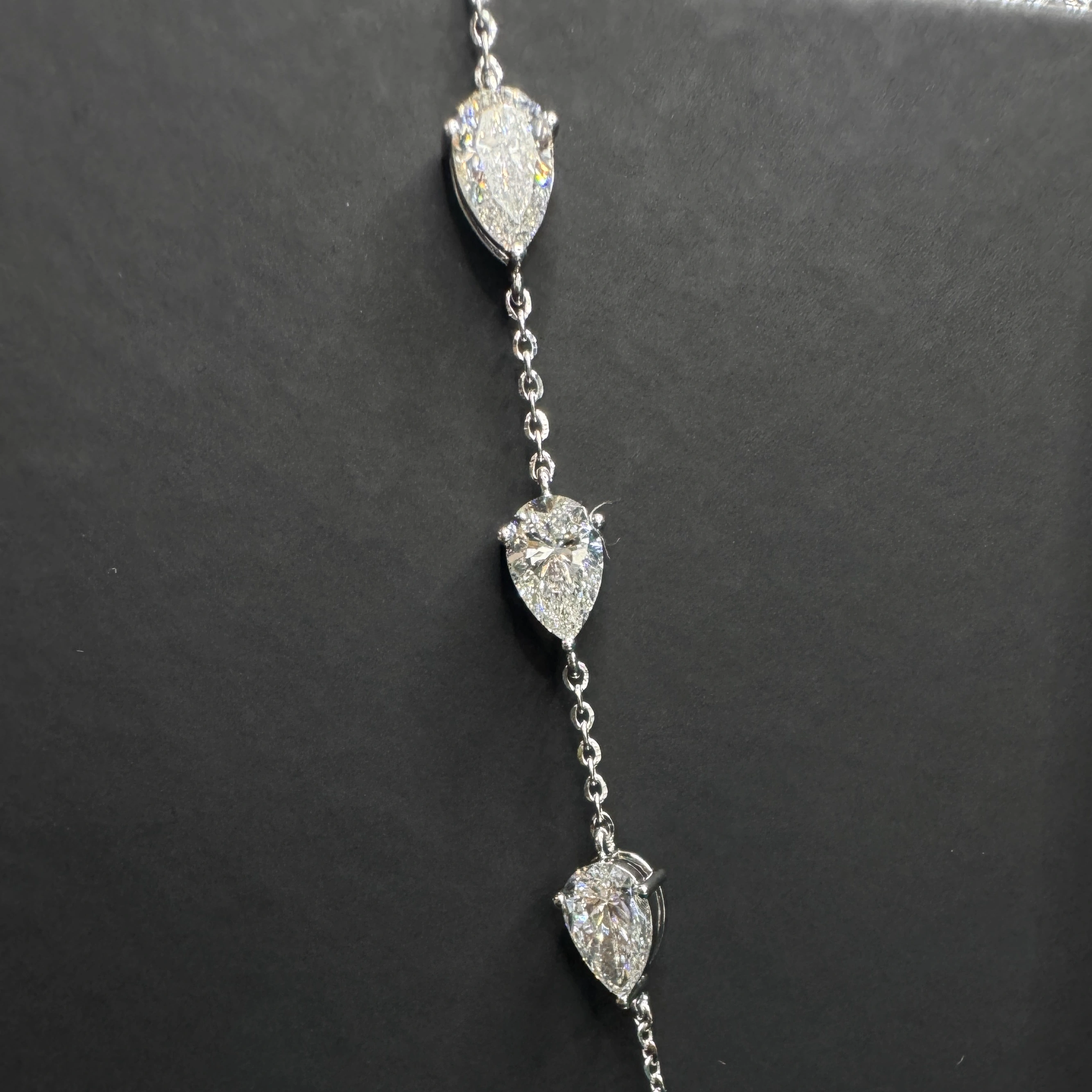Luxury 14.00 CT Pear Diamond Tennis Necklace in 14K White Gold for Women view 5