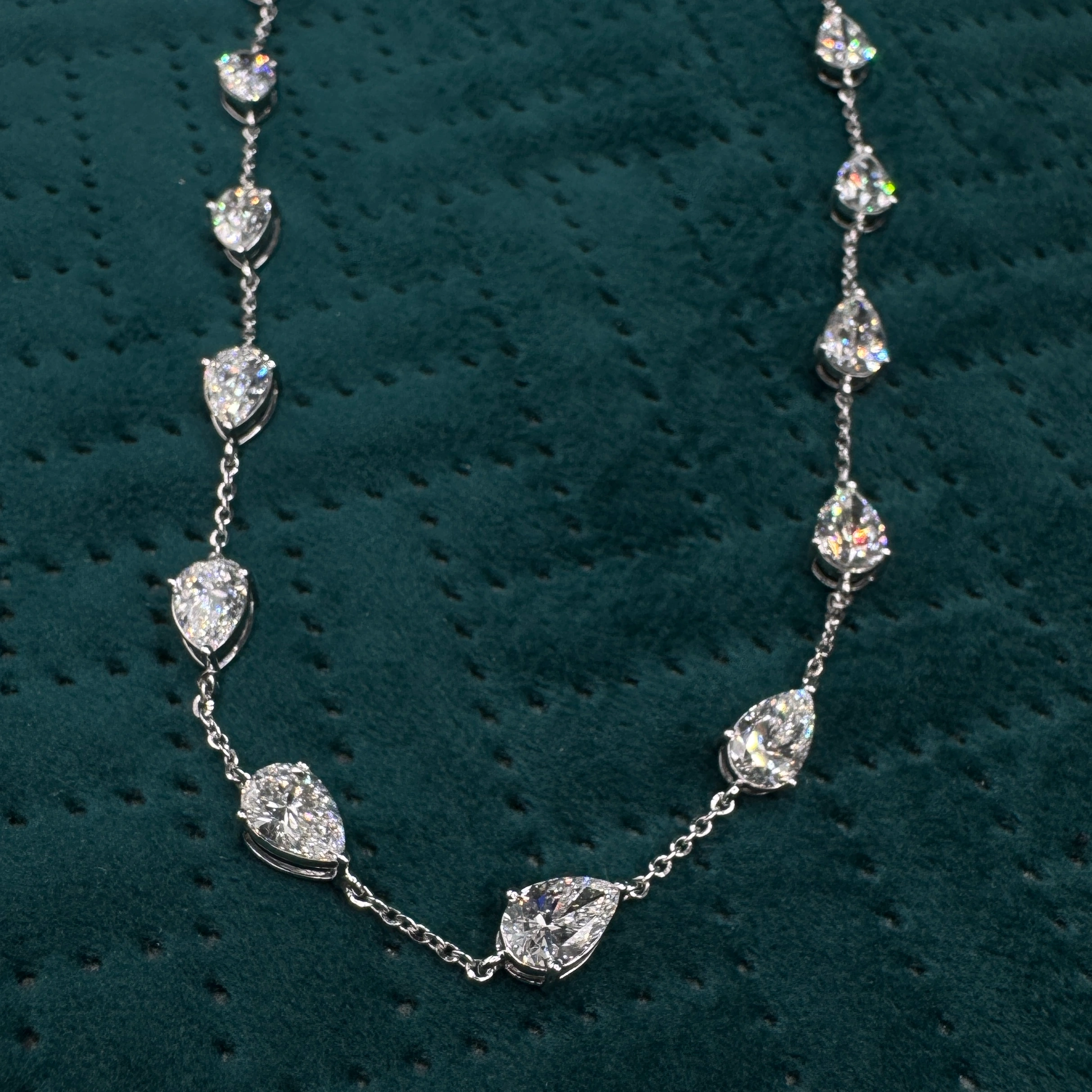 Luxury 14.00 CT Pear Diamond Tennis Necklace in 14K White Gold for Women view 6