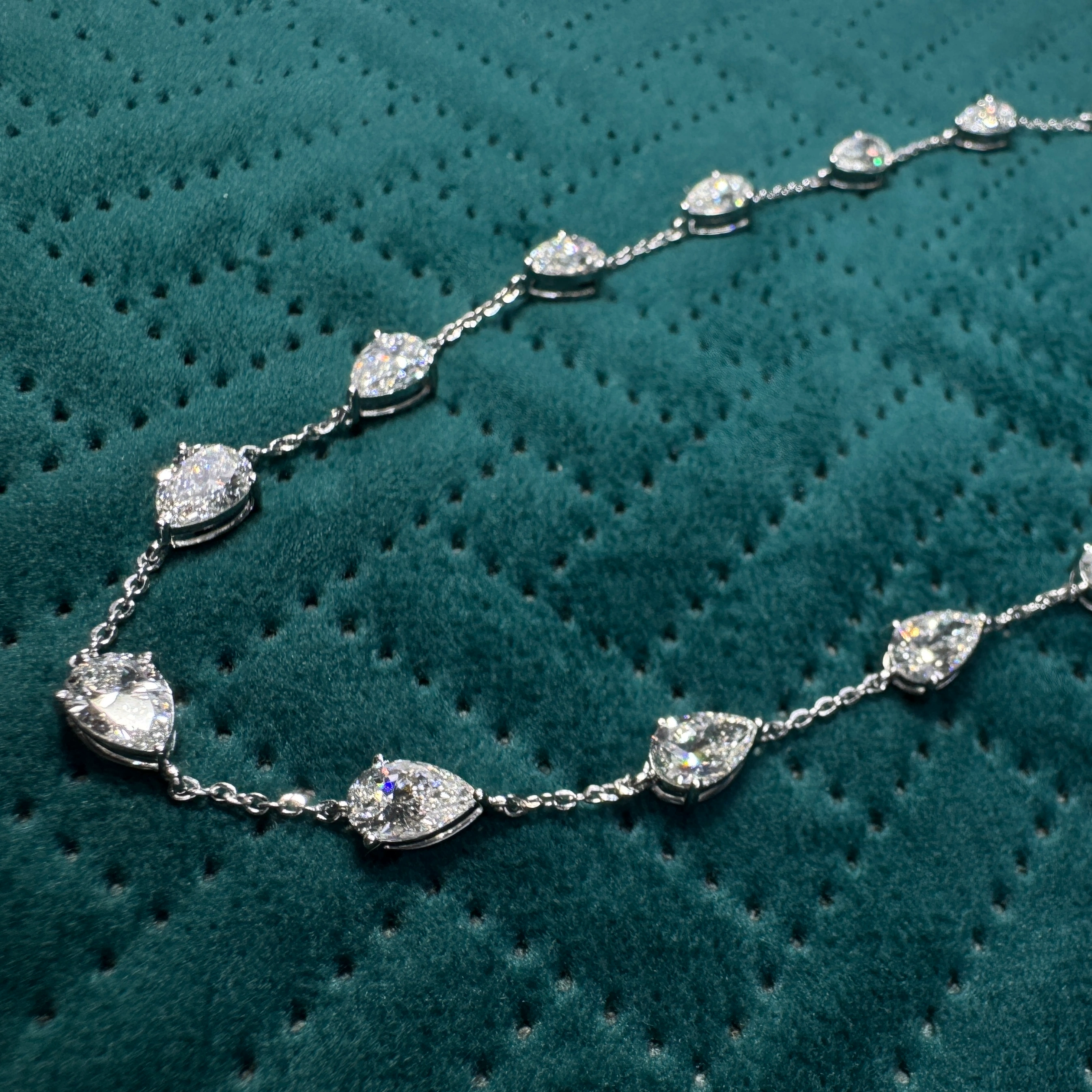 Luxury 14.00 CT Pear Diamond Tennis Necklace in 14K White Gold for Women view 7