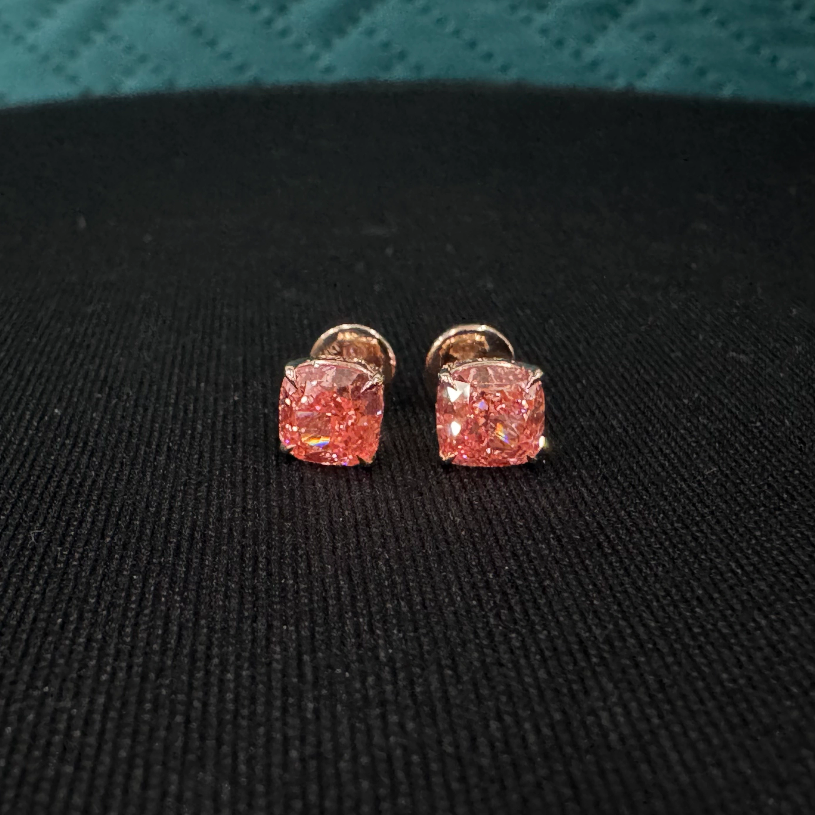 Luxury 2.25 CT Cushion Cut Diamond Stud Earrings in 18K Rose Gold