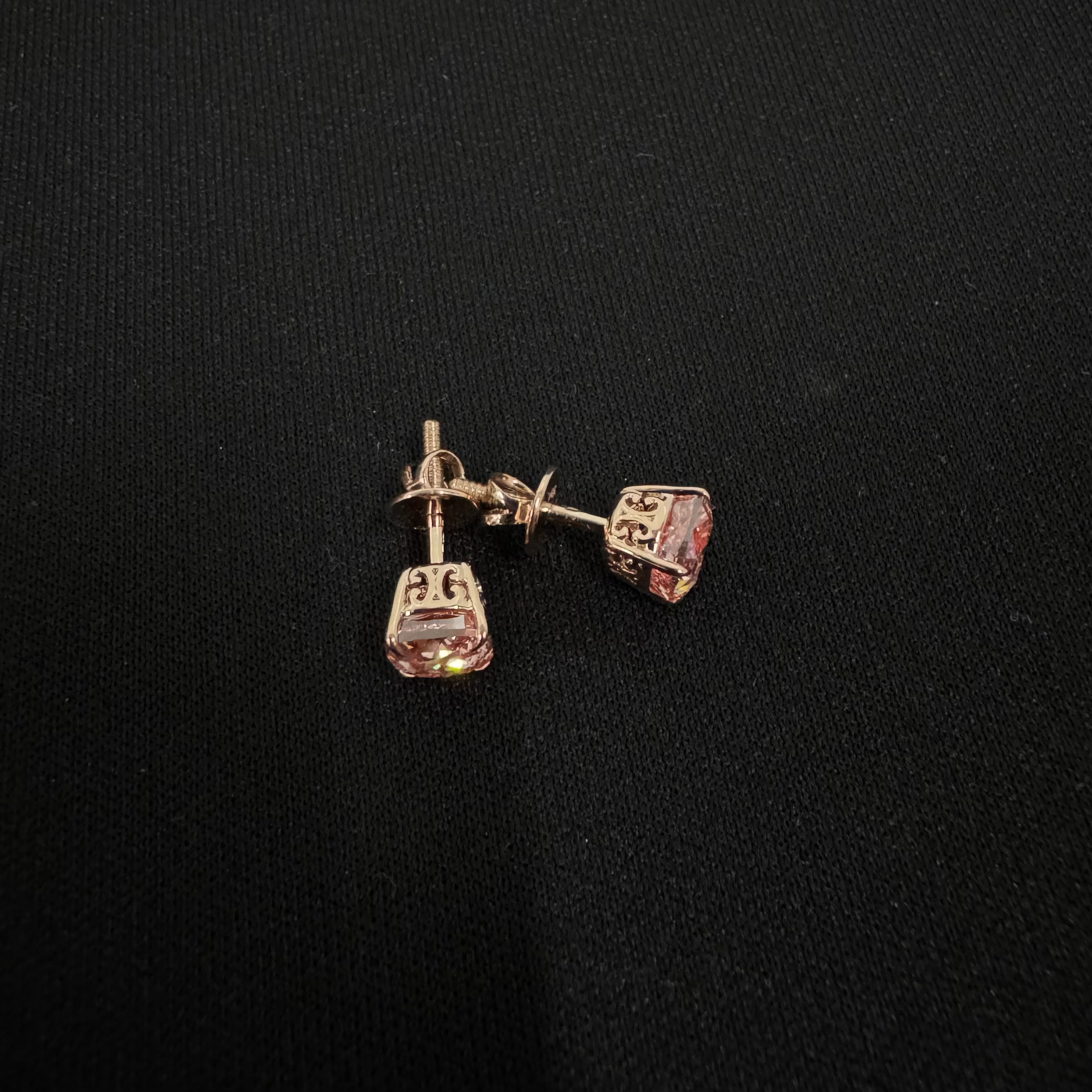 Luxury 2.25 CT Cushion Cut Diamond Stud Earrings in 18K Rose Gold view 3