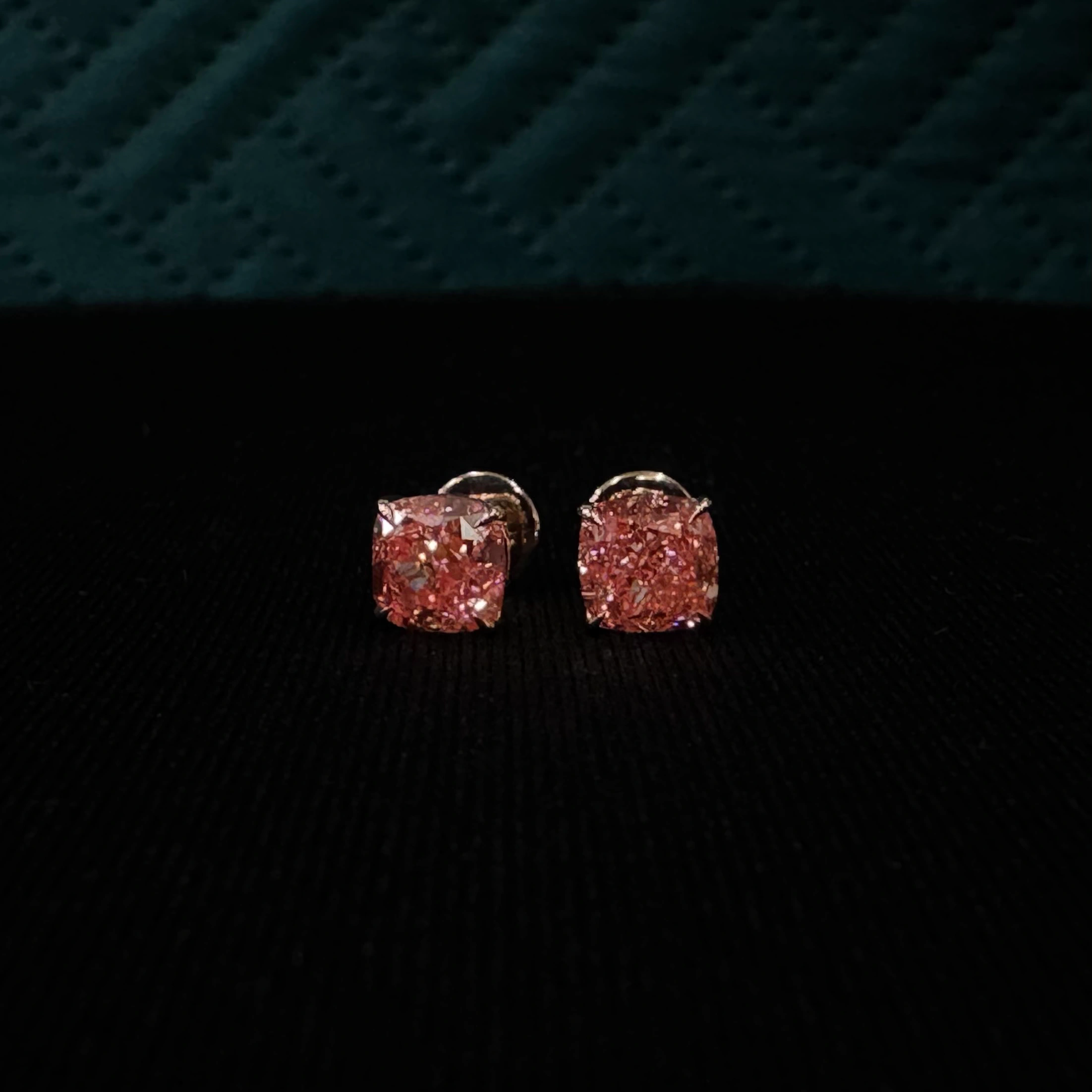 Luxury 2.25 CT Cushion Cut Diamond Stud Earrings in 18K Rose Gold view 6
