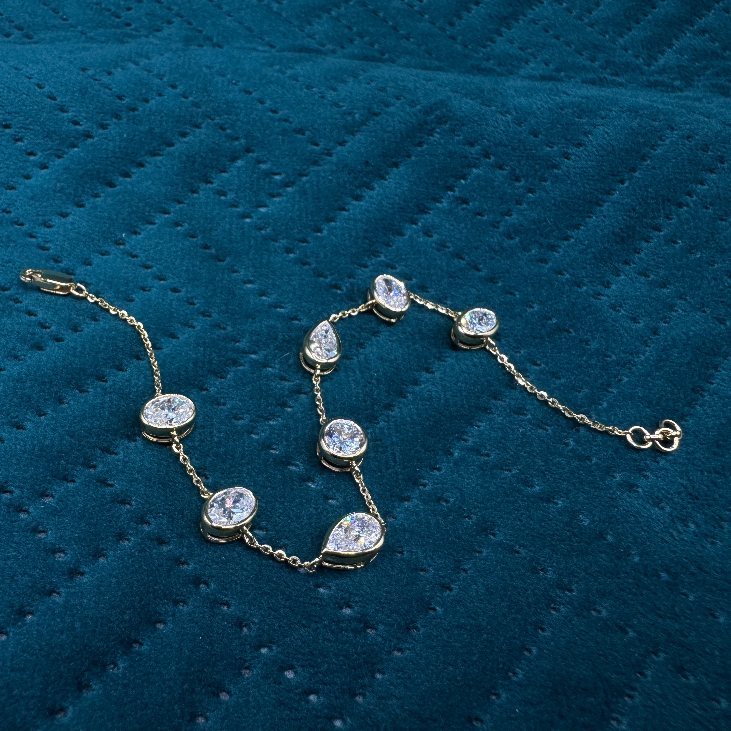 Luxury 6.18 CT Oval, Pear & Round Diamond Bracelet in 14K Yellow Gold for Women view 3