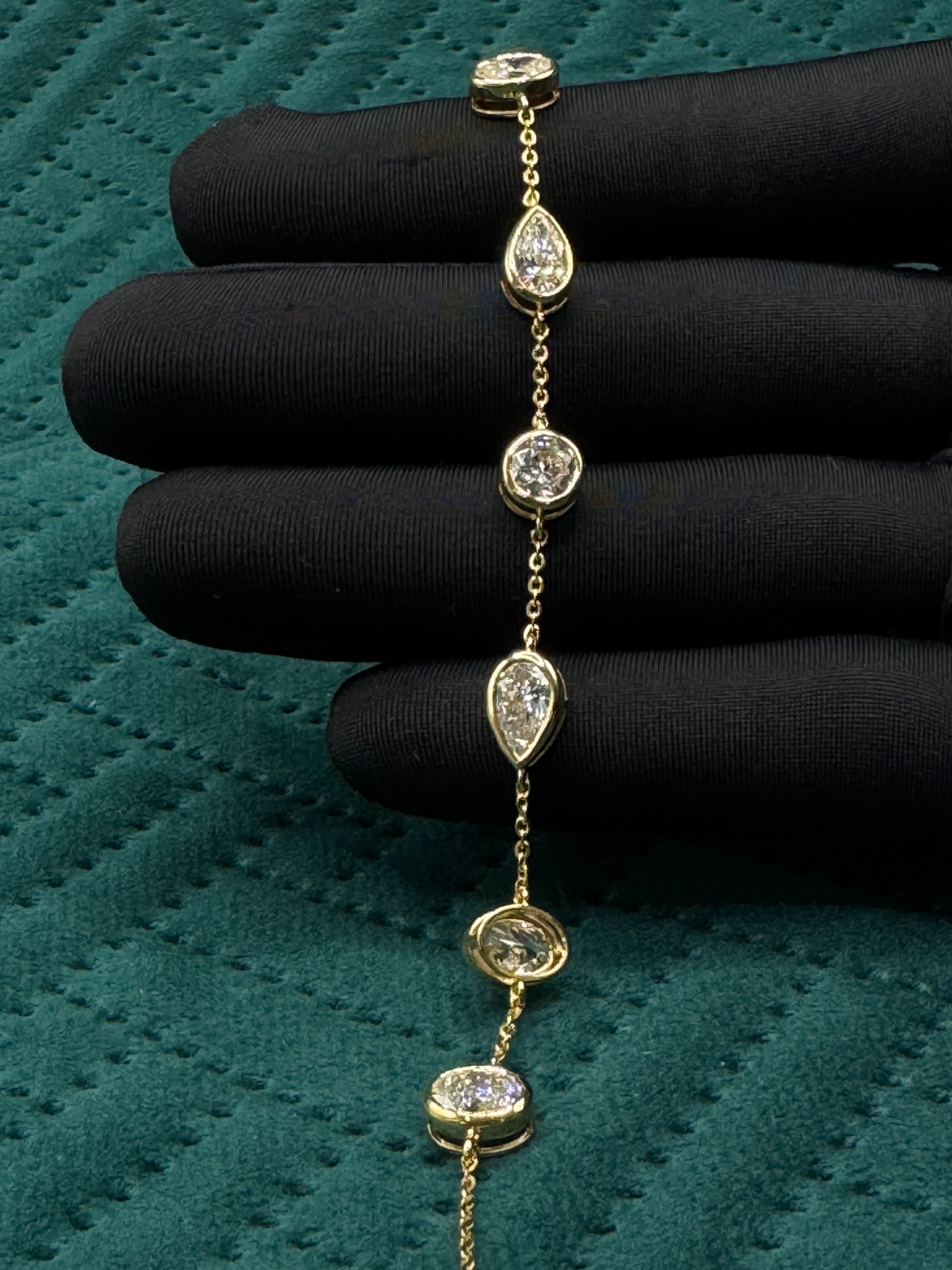 Luxury 6.18 CT Oval, Pear & Round Diamond Bracelet in 14K Yellow Gold for Women view 6