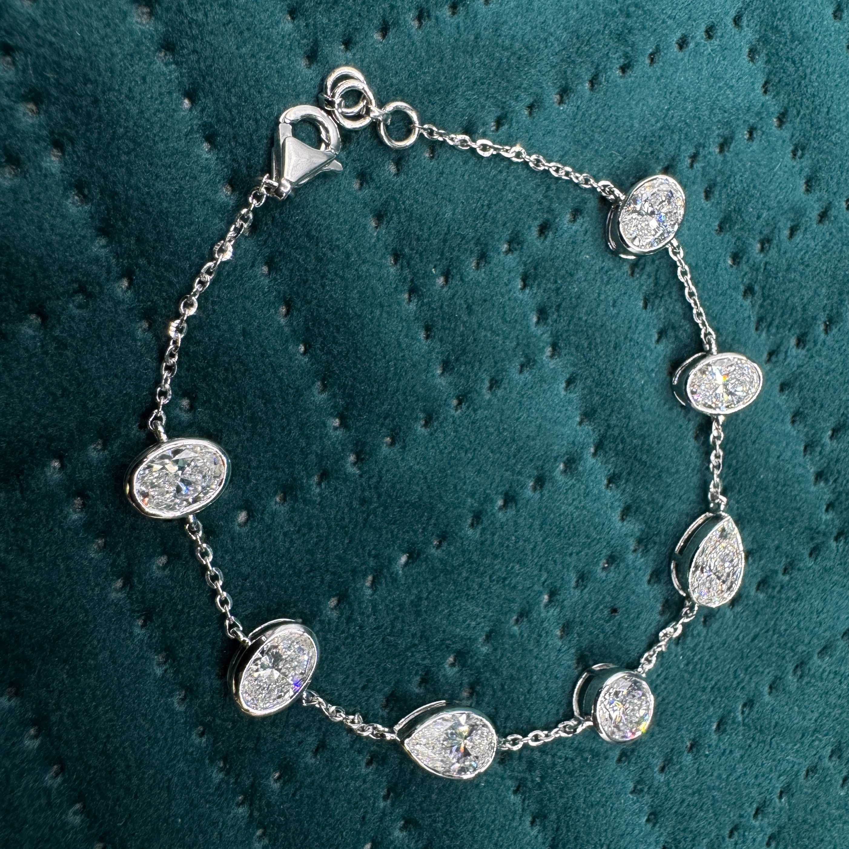 Luxury 6.23 CT Oval, Pear & Round Diamond Bracelet in 14K White Gold for Women