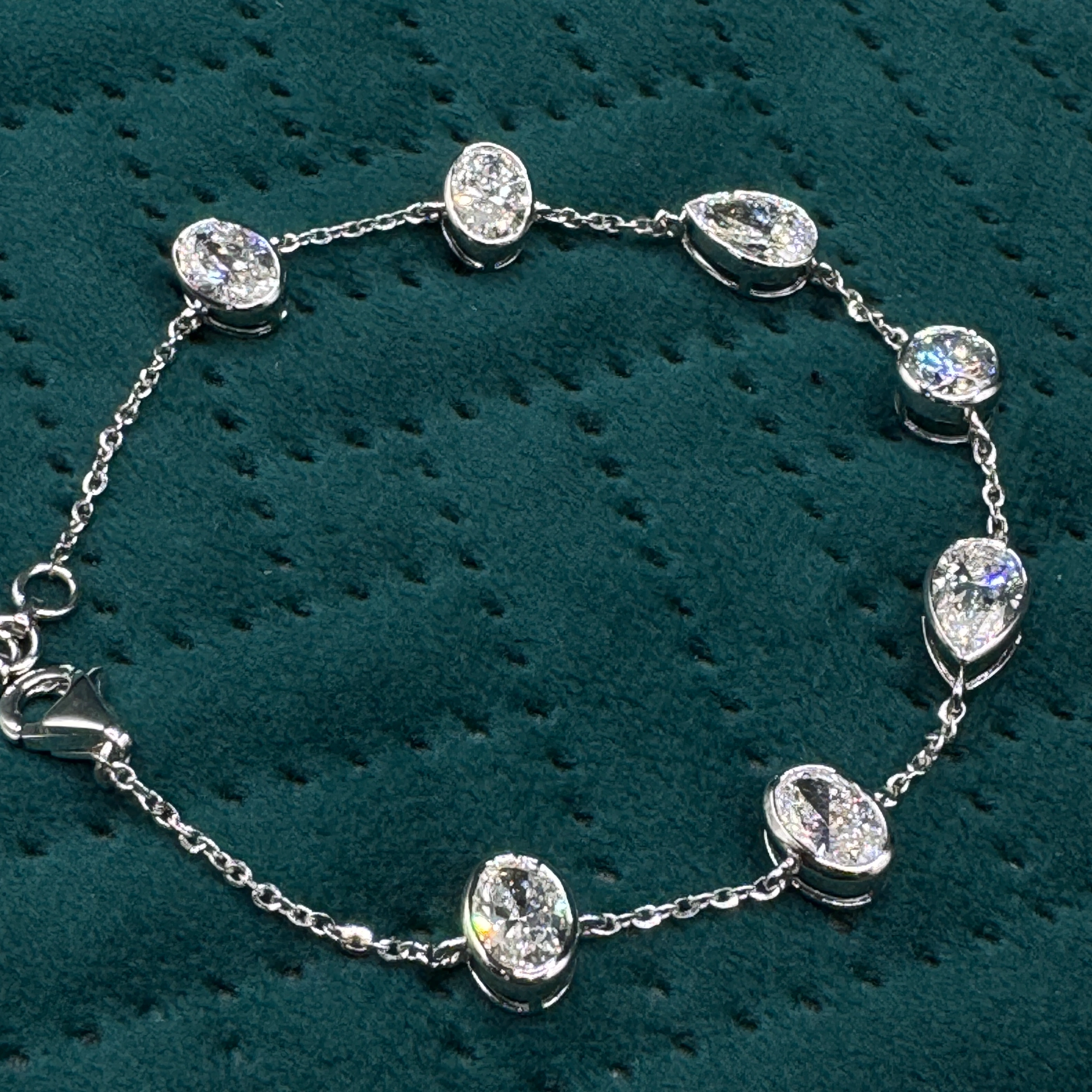 Luxury 6.23 CT Oval, Pear & Round Diamond Bracelet in 14K White Gold for Women view 3