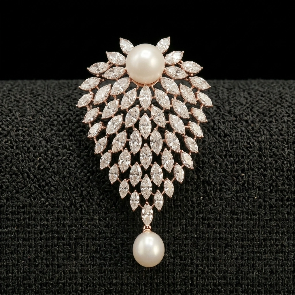 Luxury Pearl Diamond Pendant in 14K Rose Gold | Marquise Cut Diamond Pendant with Culture Pearls