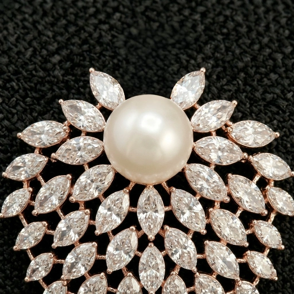 Luxury Pearl Diamond Pendant in 14K Rose Gold | Marquise Cut Diamond Pendant with Culture Pearls view 3